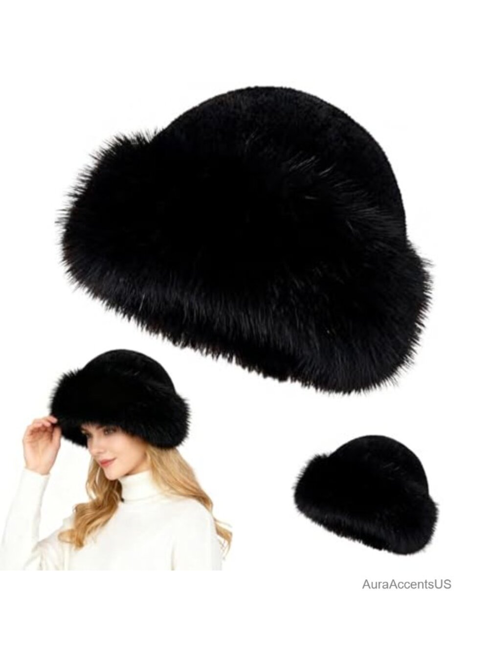 Faux Fur Bucket Hat Womens Winter Plush Fluffy Furry Mink Warm Fisherman Cap